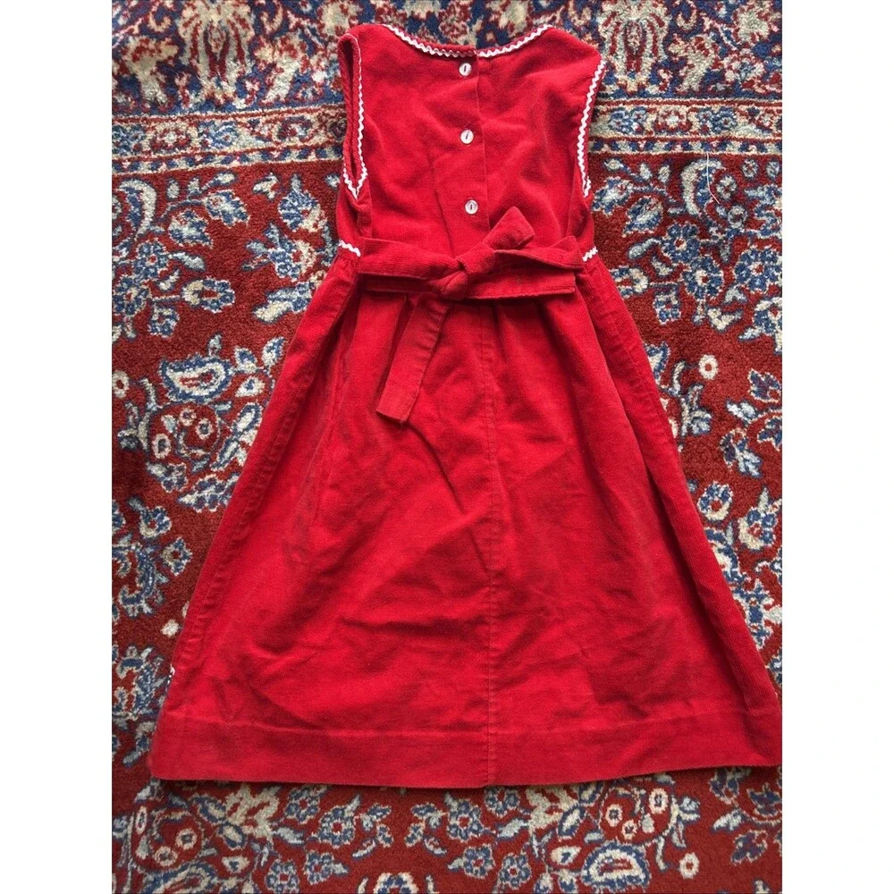 Sears Girls Jumper Dress Corduroy Red Size 3T Vtg with Tie and Buttons